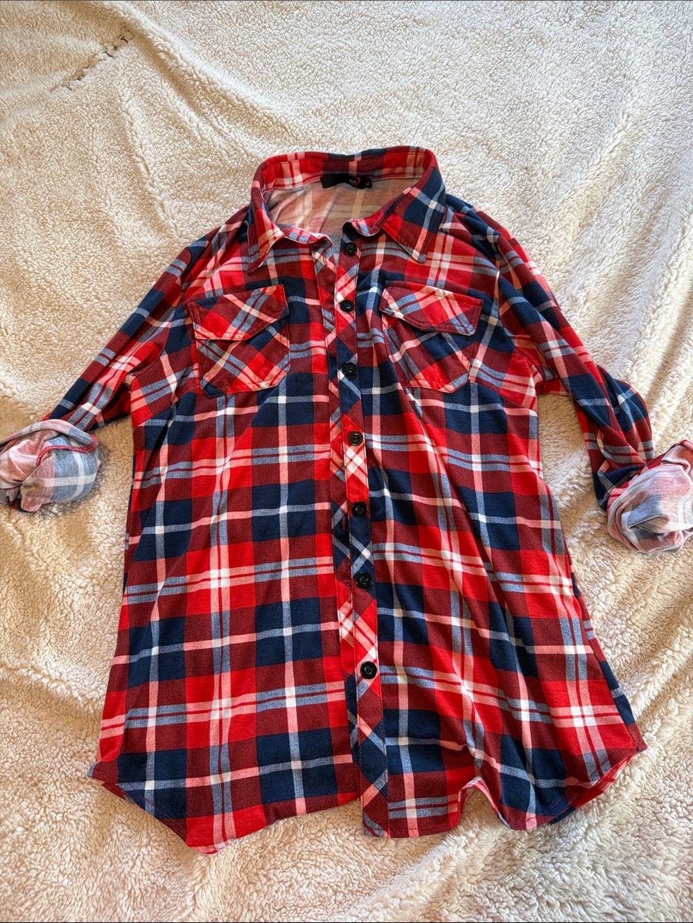 Women’s Red & Navy Plaid Button-Up Shirt